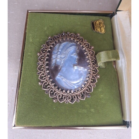 Vintage Cameo 12K Gold Filled Shell Brooch Pendant Princess Mara by Marathon - Picture 5 of 9